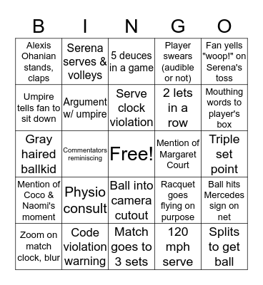 US Open Bingo! Bingo Card