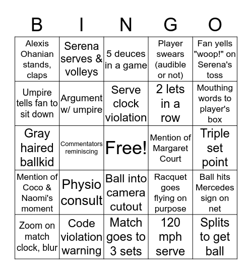 US Open Bingo! Bingo Card