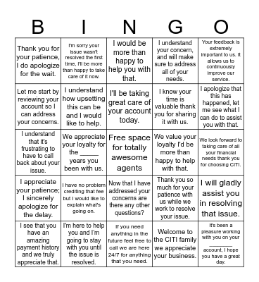 We love BINGO Card