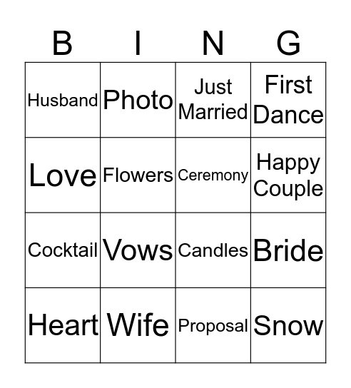 Snow Wedding Bingo! Bingo Card