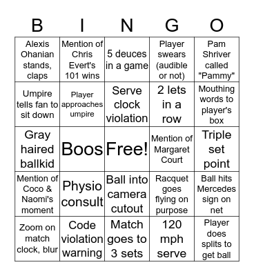 US Open Bingo! Bingo Card