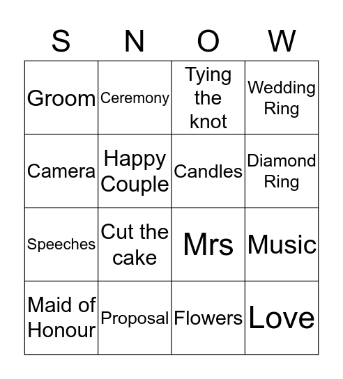Snow Wedding Bingo! Bingo Card