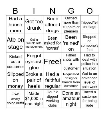 Stripper Bingo! Bingo Card