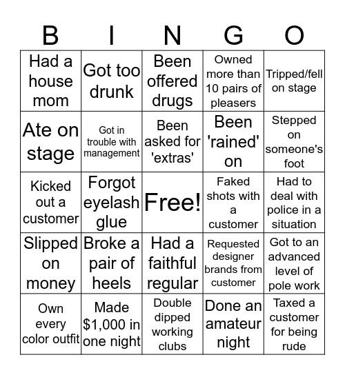 Stripper Bingo! Bingo Card