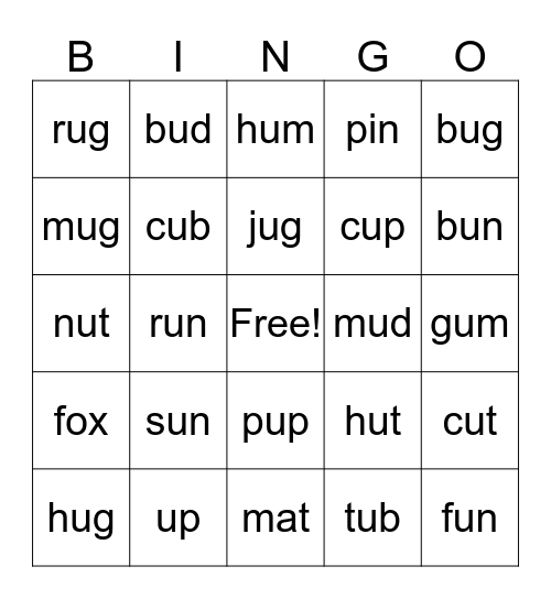 Phonics 2 Unit 7- 8 Bingo Card