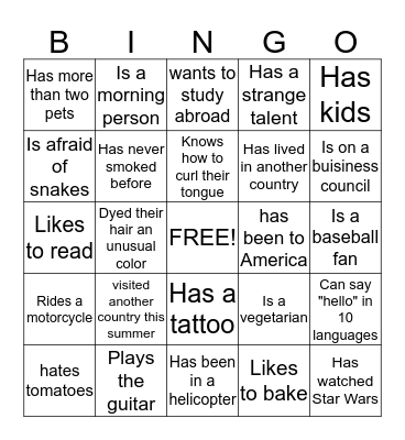 GTKY Bingo Card