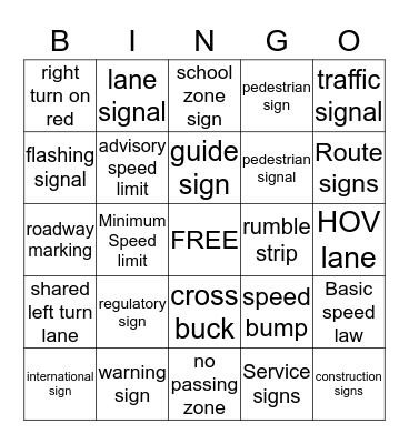 Traffic Signs Bingo Card