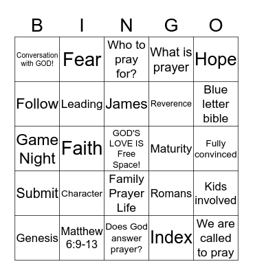 United Faith Community Church Community Bible Study Bingo Card