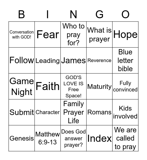 United Faith Community Church Community Bible Study Bingo Card