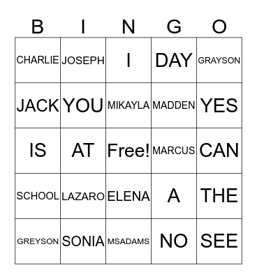 CLASSMATE & SIGHT WORDS Bingo Card