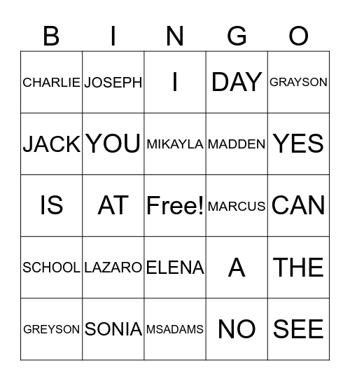 CLASSMATE & SIGHT WORDS Bingo Card