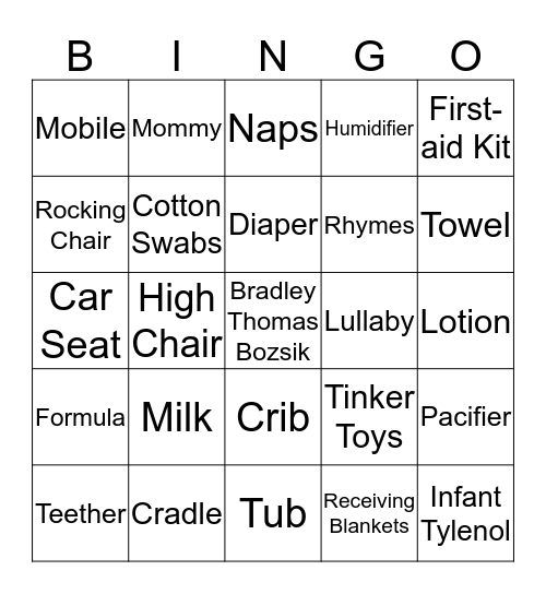 Bozsik Baby Shower Bingo Card