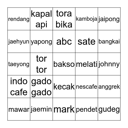 bang sat Bingo Card