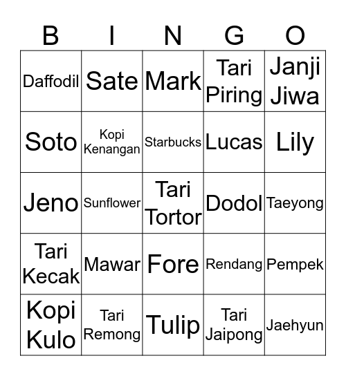 Punya Ica Bingo Card