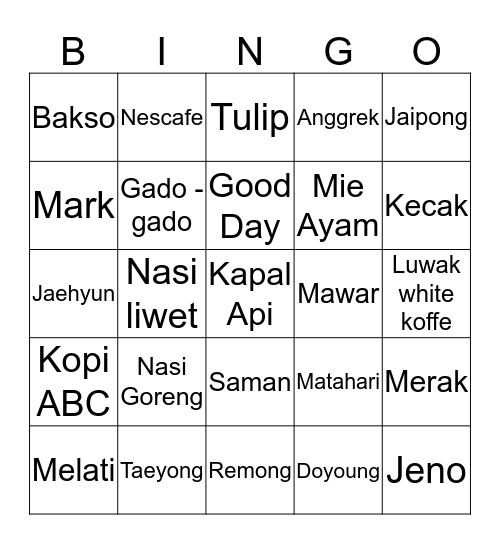 Naomi Bingo Card