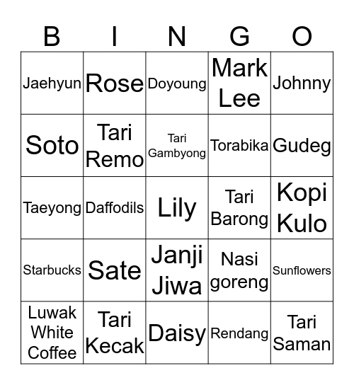 Eya. Bingo Card