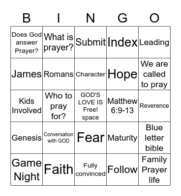 United Faith Community Church Community Bible Study Bingo Game Bingo Card
