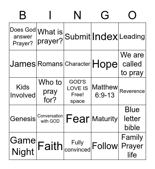 United Faith Community Church Community Bible Study Bingo Game Bingo Card