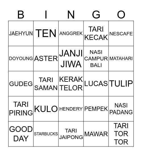 AU Bingo Card