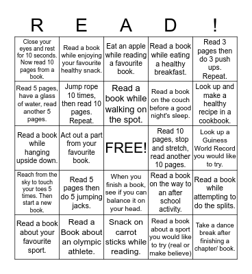 KPS Read A Thon! Bingo Card