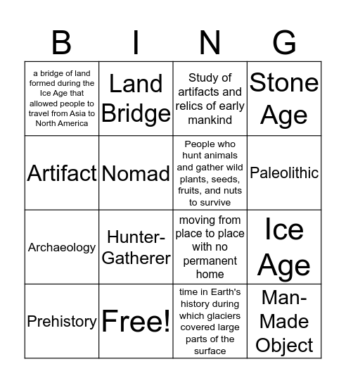Hunters & Gatherers- Stone Age Bingo Card