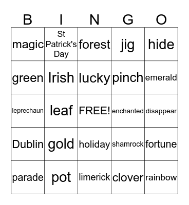 St. Patrick's Day Bingo Card