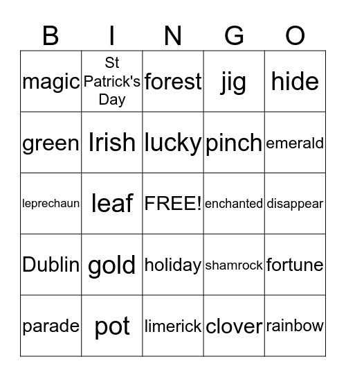 St. Patrick's Day Bingo Card