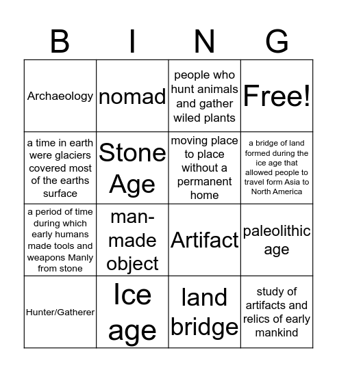 hunter and gatherer stone age bingo Card