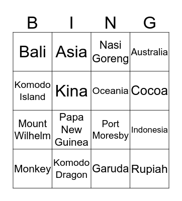 Australia's Neighbours Bingo Card