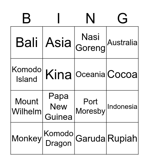 Australia's Neighbours Bingo Card