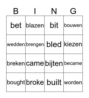 Irregular verbs Bingo Card