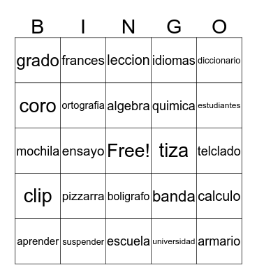 Spanish Bingo Card