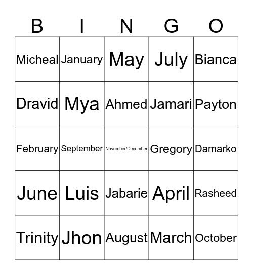 Name & Birthday Bingo Card