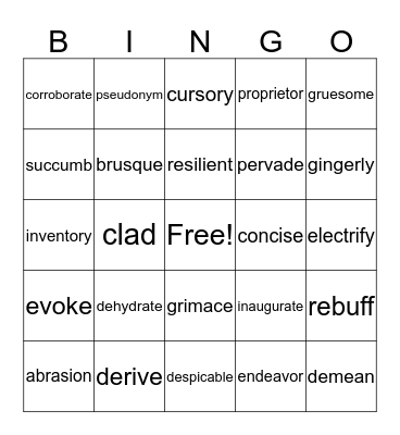 WWL2 Vocabulary Bingo Card