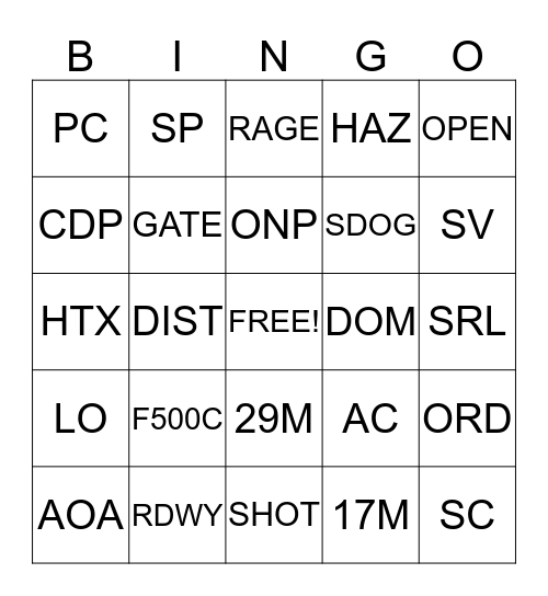 Dispatch  BINGO Card