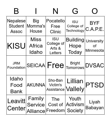 IHHM Partner Charity Expo 2019 Bingo Card