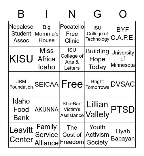 IHHM Partner Charity Expo 2019 Bingo Card