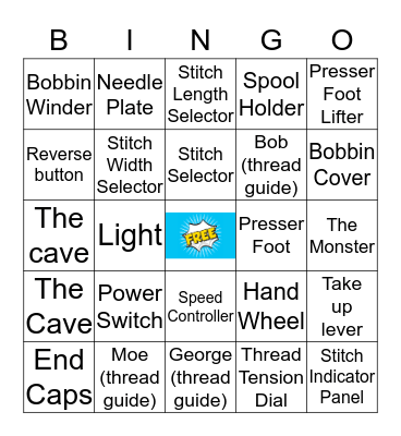 Sewing Machine Parts Bingo Card