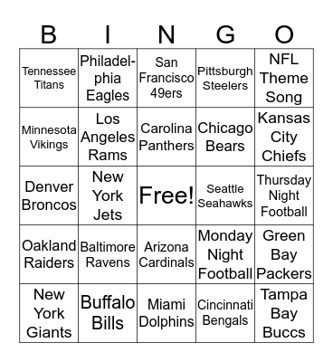 NFL Bingo Card
