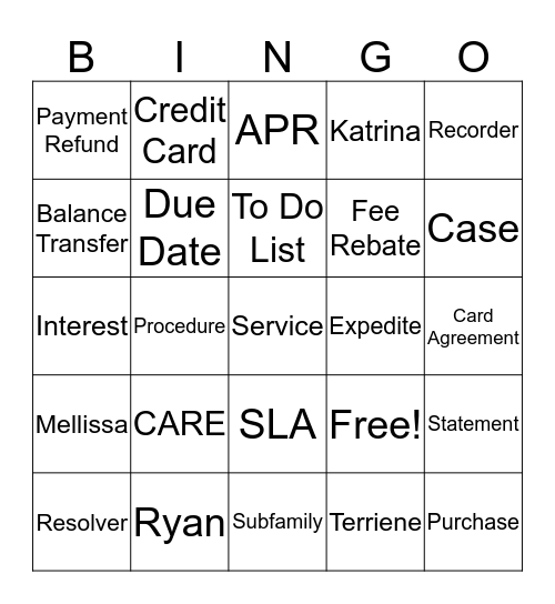Care Bingo Card