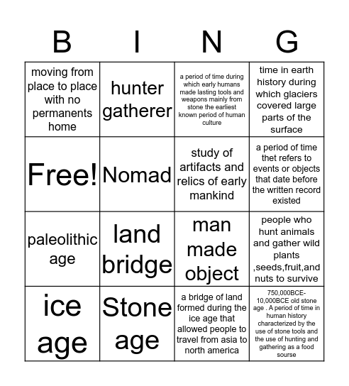 hunters and gatherers bingo  Bingo Card