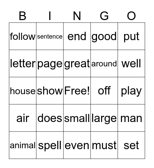 Instant Words 181-190 Bingo Card