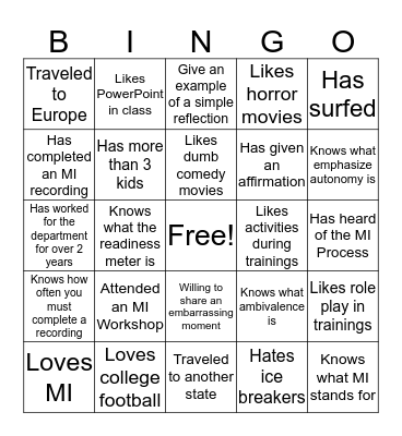 MI Bingo Card