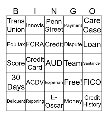 Credit Bureau Bingo Card