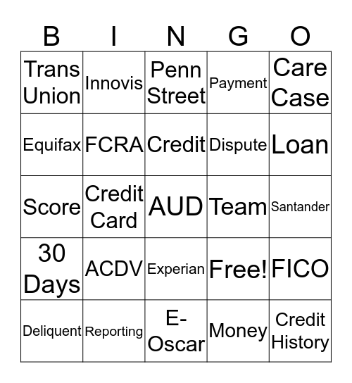 Credit Bureau Bingo Card