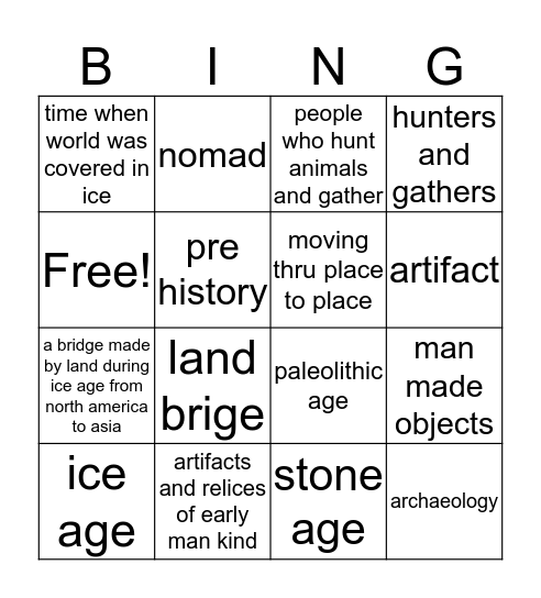 paleolithic old stone age Bingo Card
