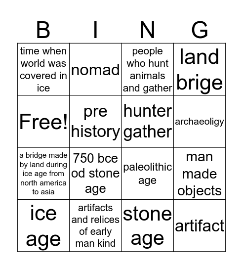 paleolithic old stone age Bingo Card
