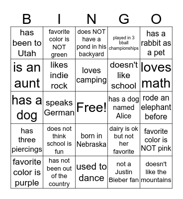 Untitled Bingo Card