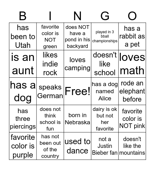 Untitled Bingo Card