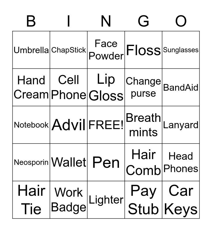 Whats In Your Purse Bingo Card 4798